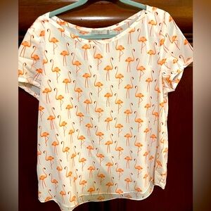 Dalia Pink White Flamingo Florida Summer Fun Blouse Top Shirt XL